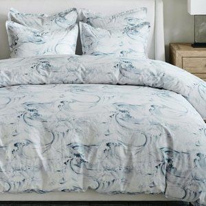 Pottery Barn Blue Wave Print King Duvet and Shams